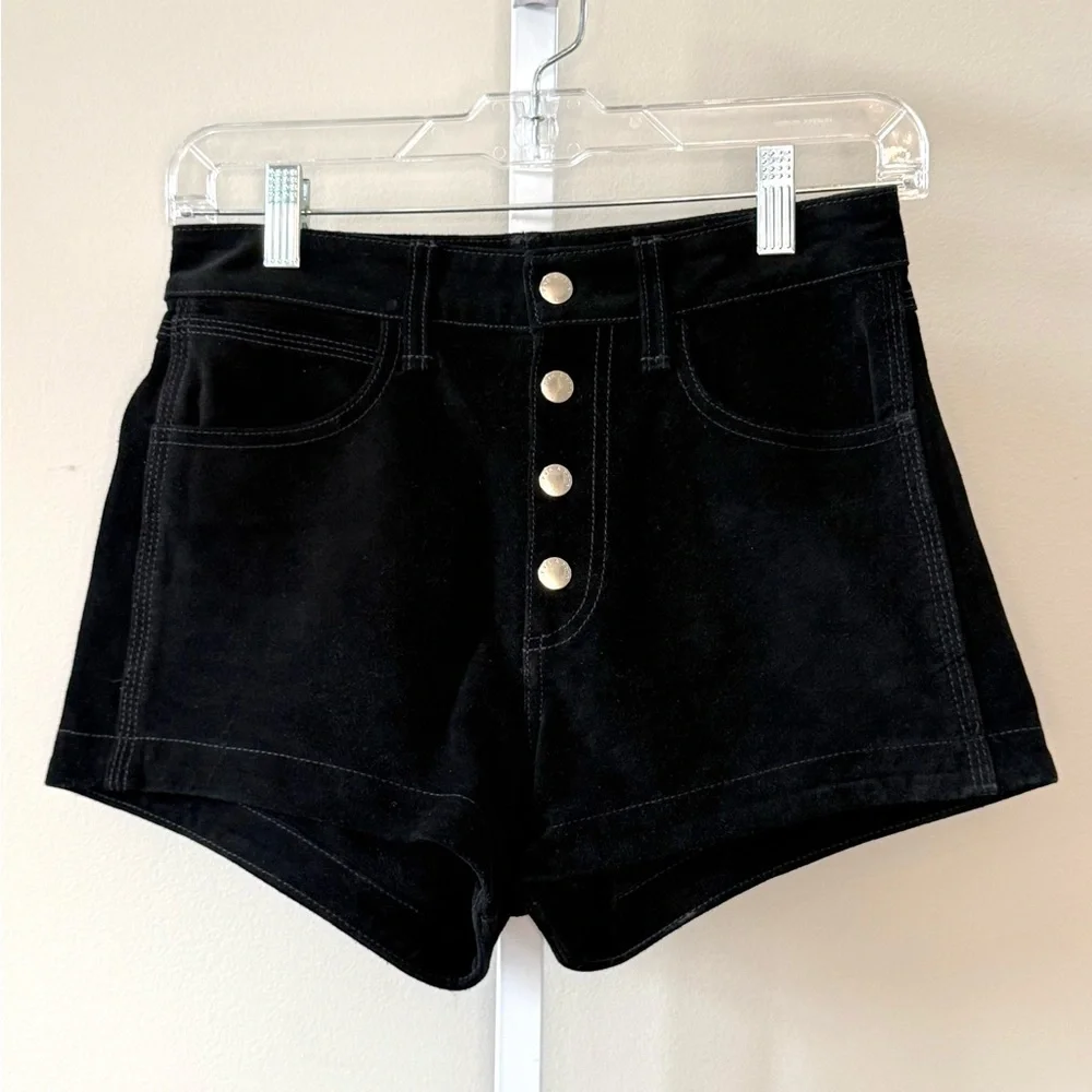 RAG & BONE Lou Short High Waist Black Genuine Suede Button Fly Shorts Size 24